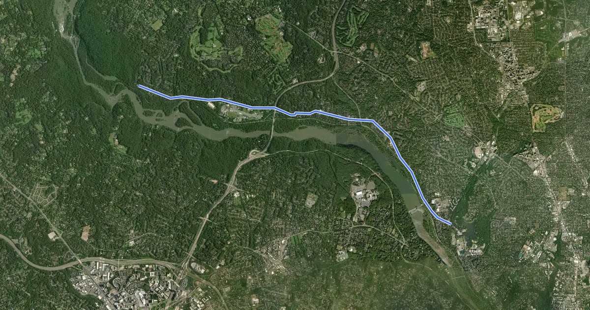 Маршрут MacArthur Boulevard Trail на спутниковом снимке