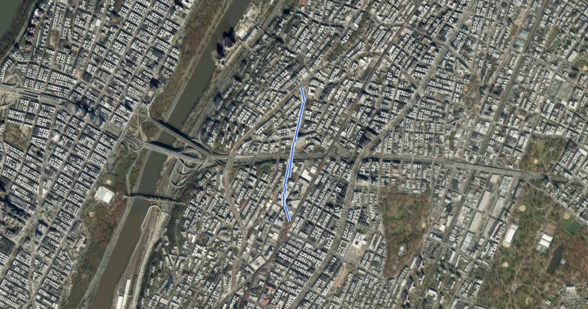 Маршрут Macombs Road на спутниковом снимке