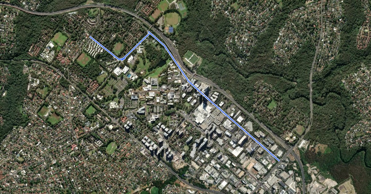 Маршрут Macquarie Park north west Bicycle на спутниковом снимке