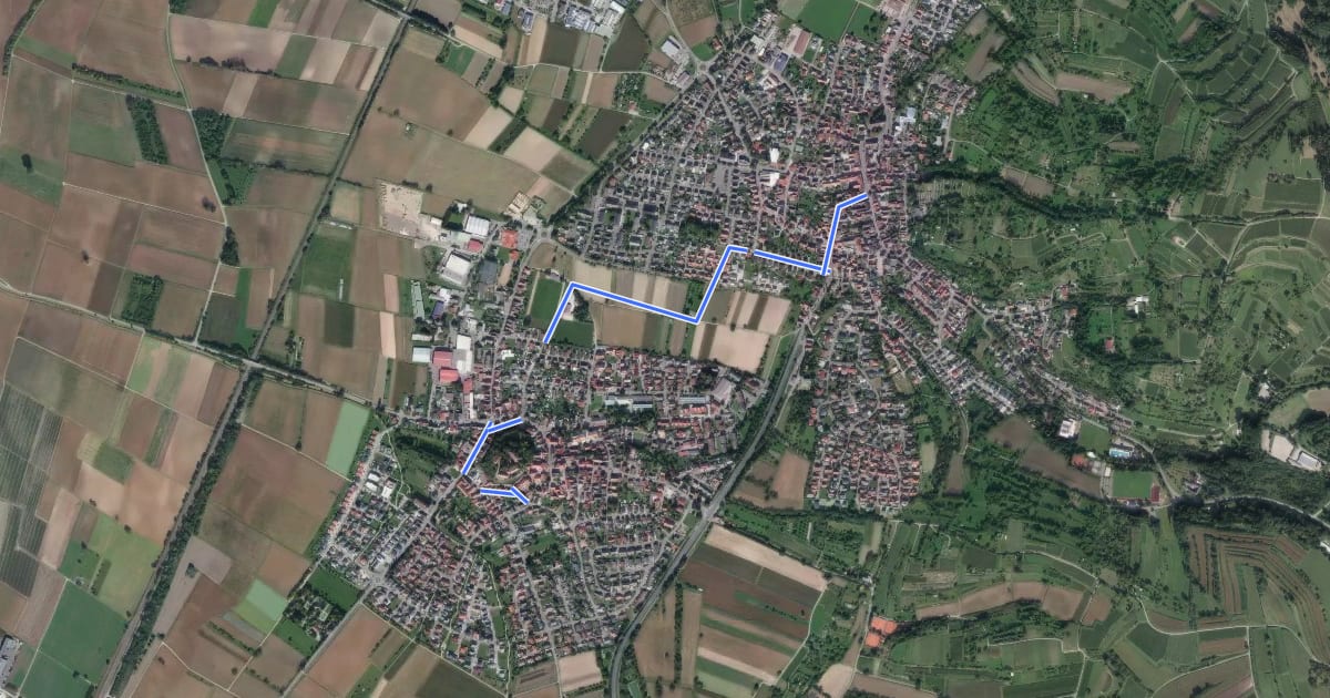Маршрут Mahlberg Schlossbergstraße - Kippenheim Am Rathaus на спутниковом снимке