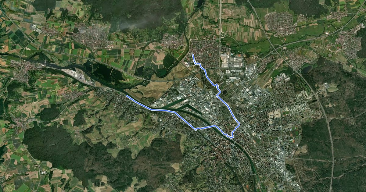 Маршрут Main-Radweg, Abschnitt 4 - Alternativroute durch Bamberg на спутниковом снимке