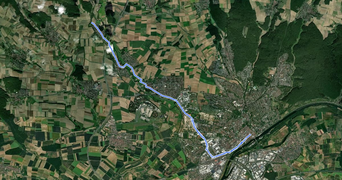 Маршрут Main-Saale-Radweg на спутниковом снимке