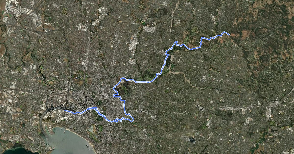 Маршрут Main Yarra Trail на спутниковом снимке