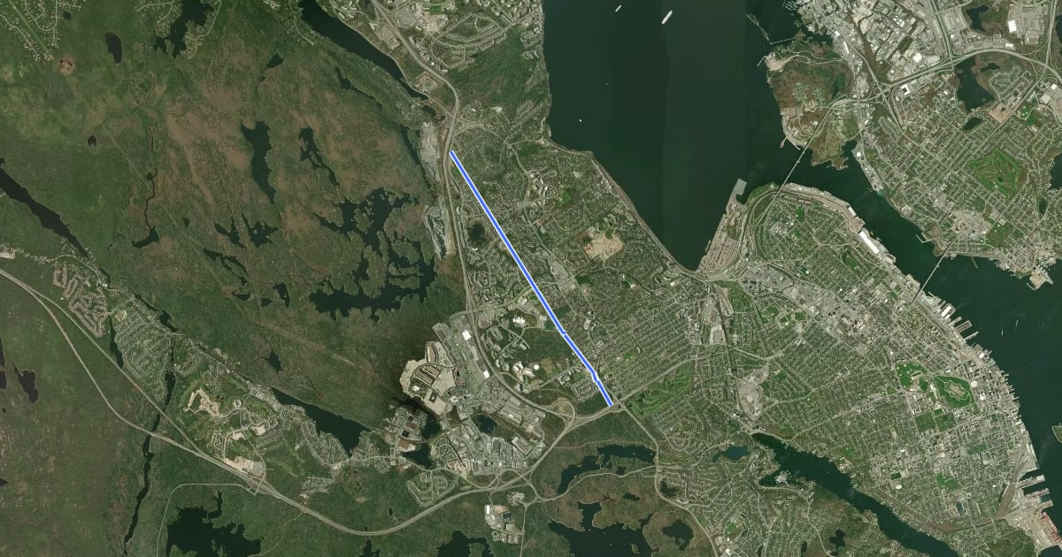 Маршрут Mainland North Linear Parkway на спутниковом снимке