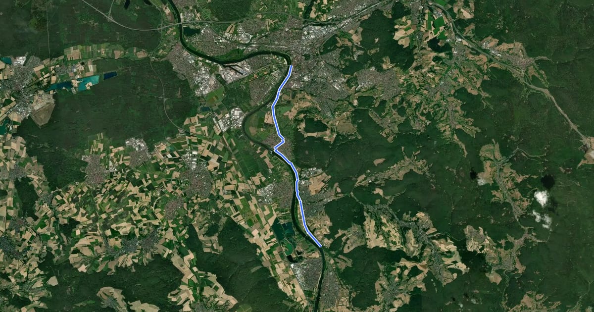 Маршрут Maintal Radwanderweg (rechts) на спутниковом снимке