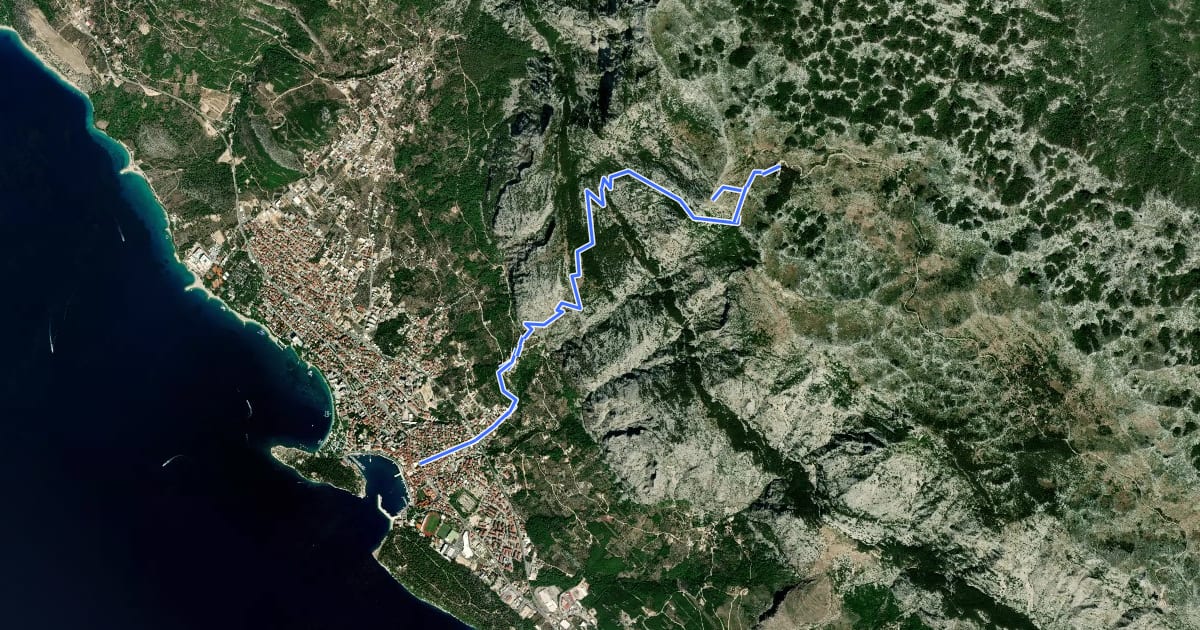 Маршрут Makarska - Vošac на спутниковом снимке