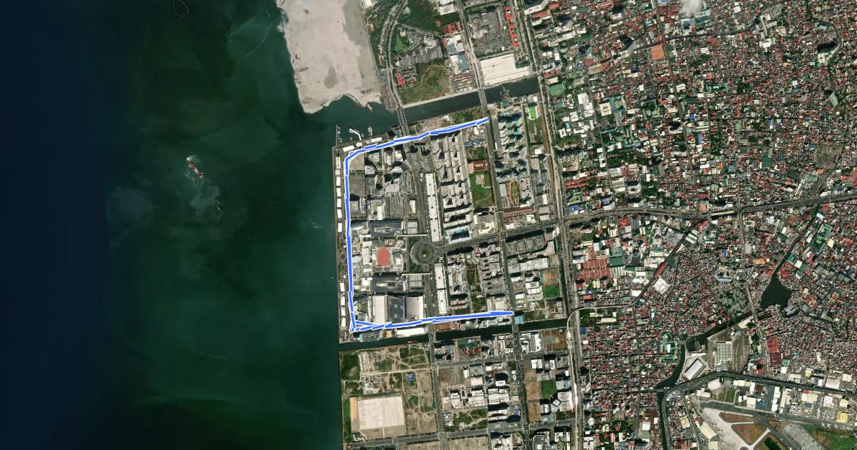 Маршрут Mall of Asia Circumferential Bicycle Route на спутниковом снимке