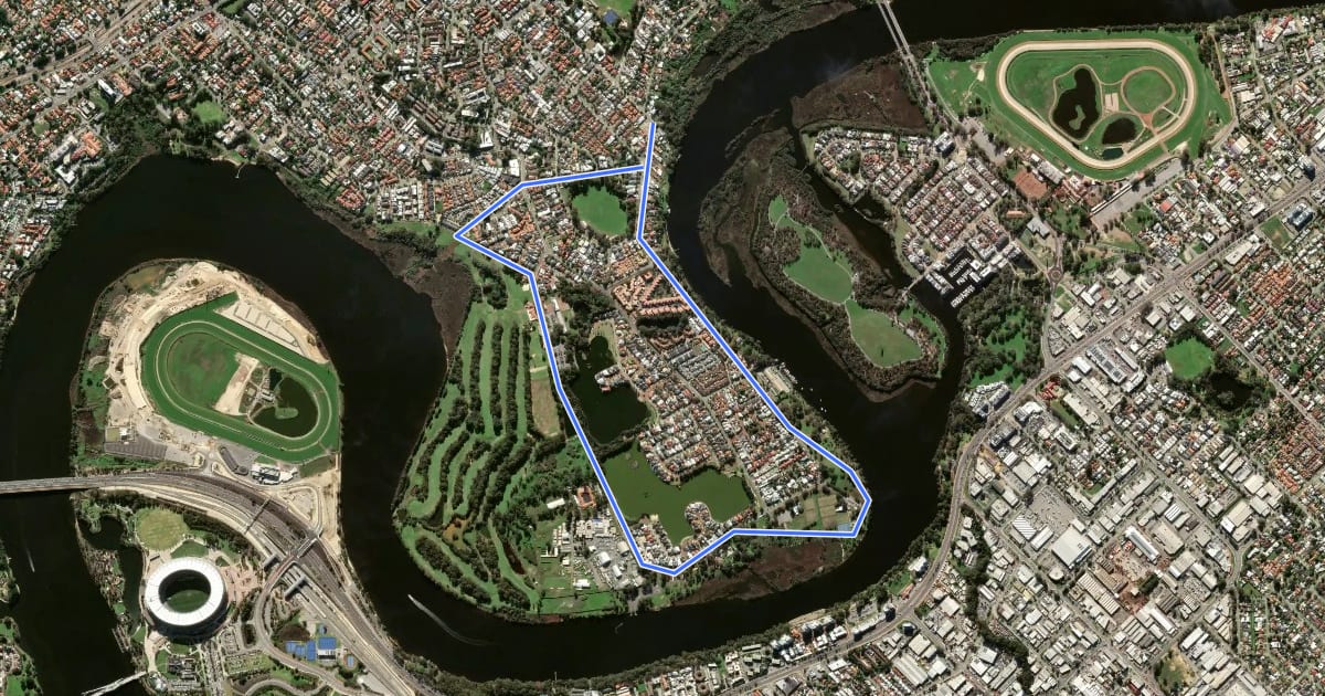 Маршрут MALP Maylands Peninsular Loop на спутниковом снимке