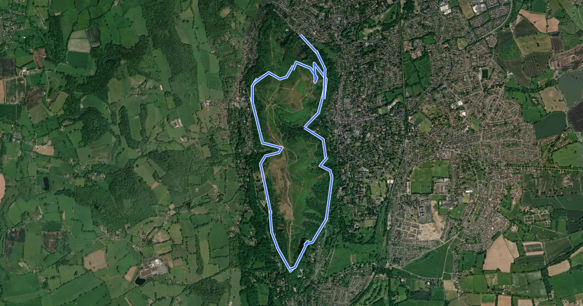 Маршрут Malvern Hills Medium Mountain Bike Trail на спутниковом снимке