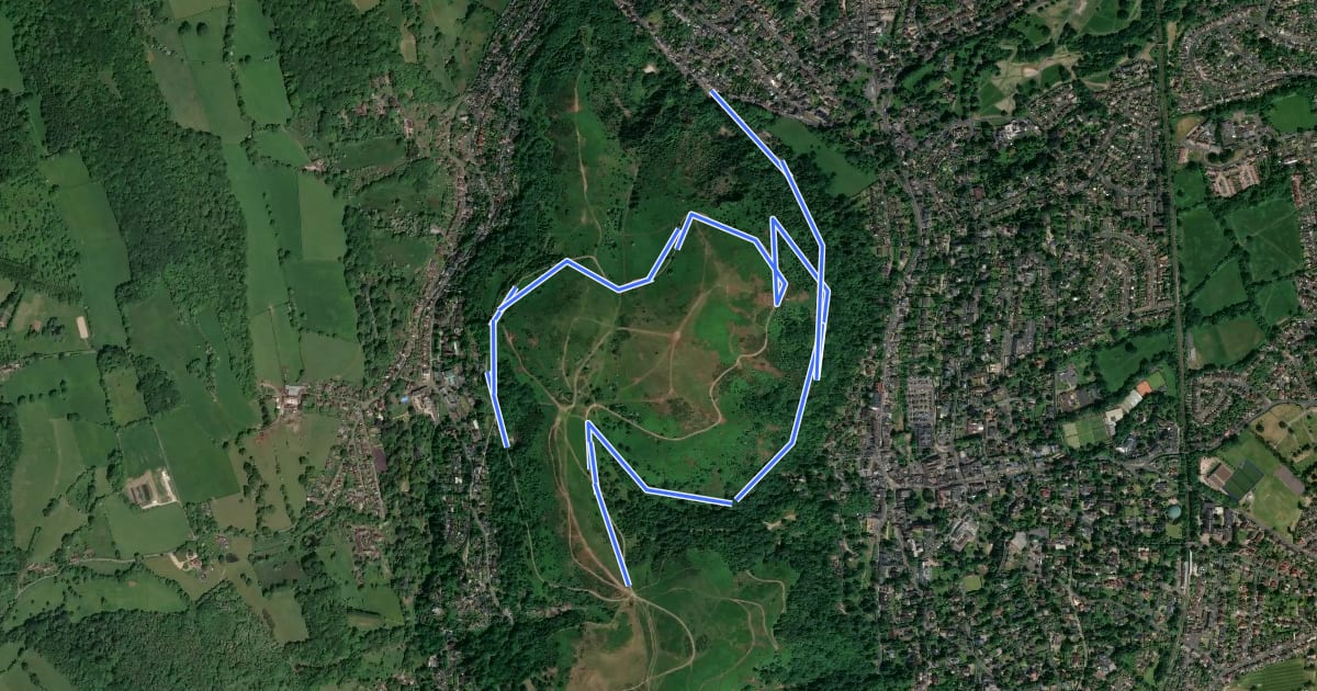 Маршрут Malvern Hills Short Mountain Bike Trail на спутниковом снимке
