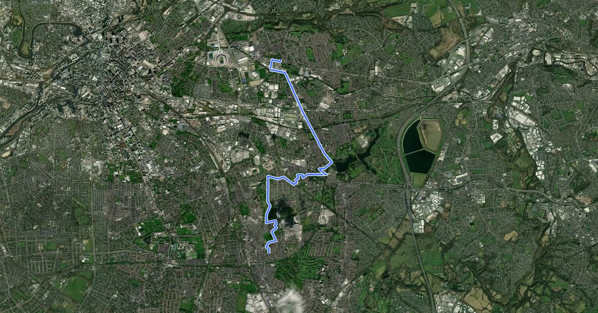 Маршрут Manchester Green Trail 1 на спутниковом снимке