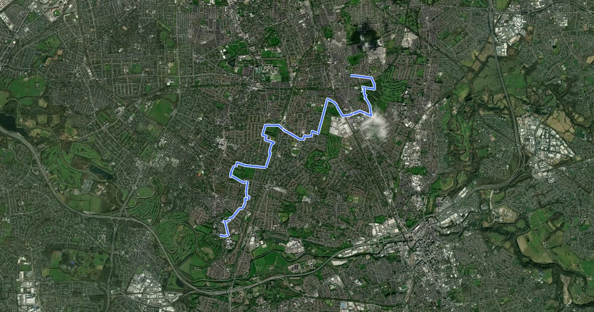 Маршрут Manchester Green Trail 14 на спутниковом снимке