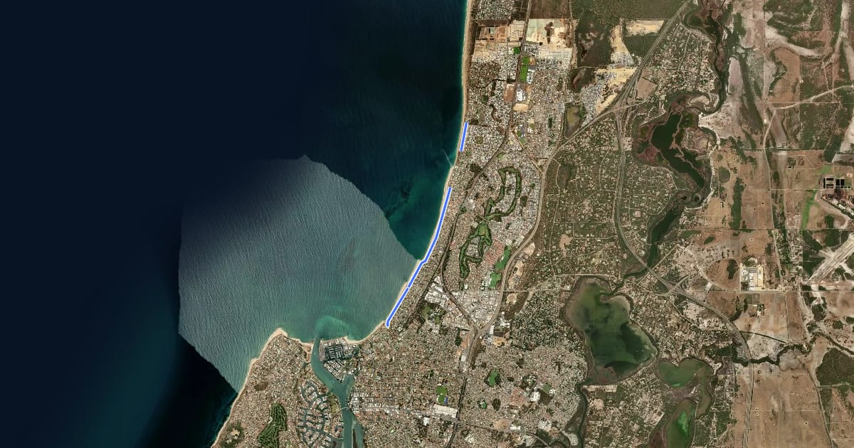 Маршрут Mandurah Foreshore Shared Path на спутниковом снимке