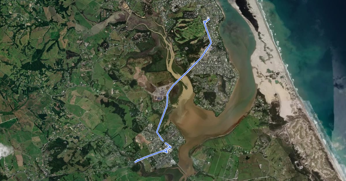 Маршрут Mangawhai Shared Path на спутниковом снимке