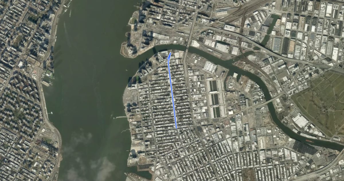 Маршрут Manhattan Avenue на спутниковом снимке