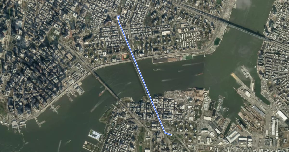 Маршрут Manhattan Bridge Bike Path на спутниковом снимке