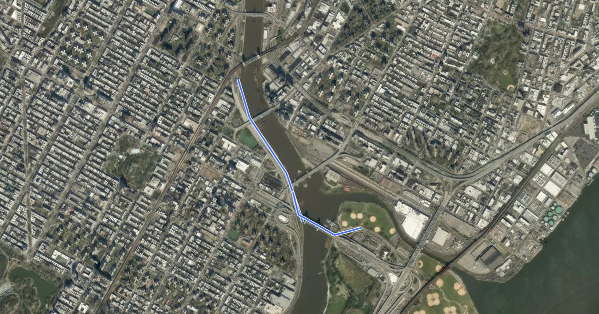 Маршрут Manhattan Greenway – Harlem River на спутниковом снимке