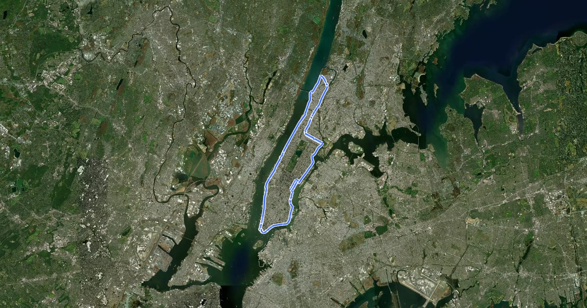 Маршрут Manhattan Waterfront Greenway на спутниковом снимке