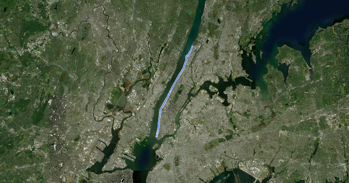 Маршрут Manhattan West Side Bike Path на спутниковом снимке