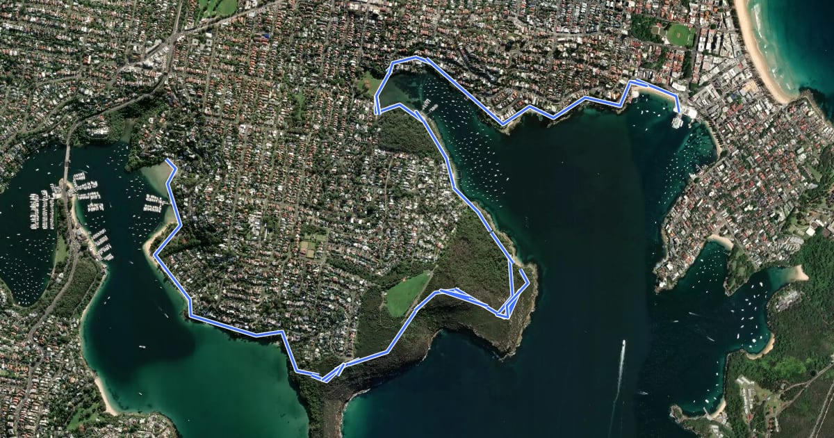 Маршрут Manly to Spit Bridge Walk на спутниковом снимке