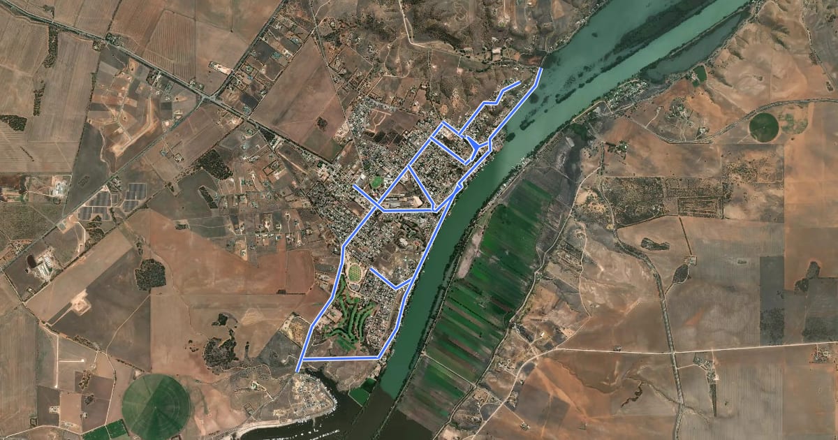Маршрут Mannum Local Area Bicycle Network на спутниковом снимке