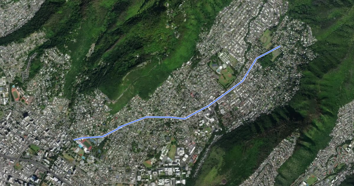 Маршрут Manoa Road на спутниковом снимке