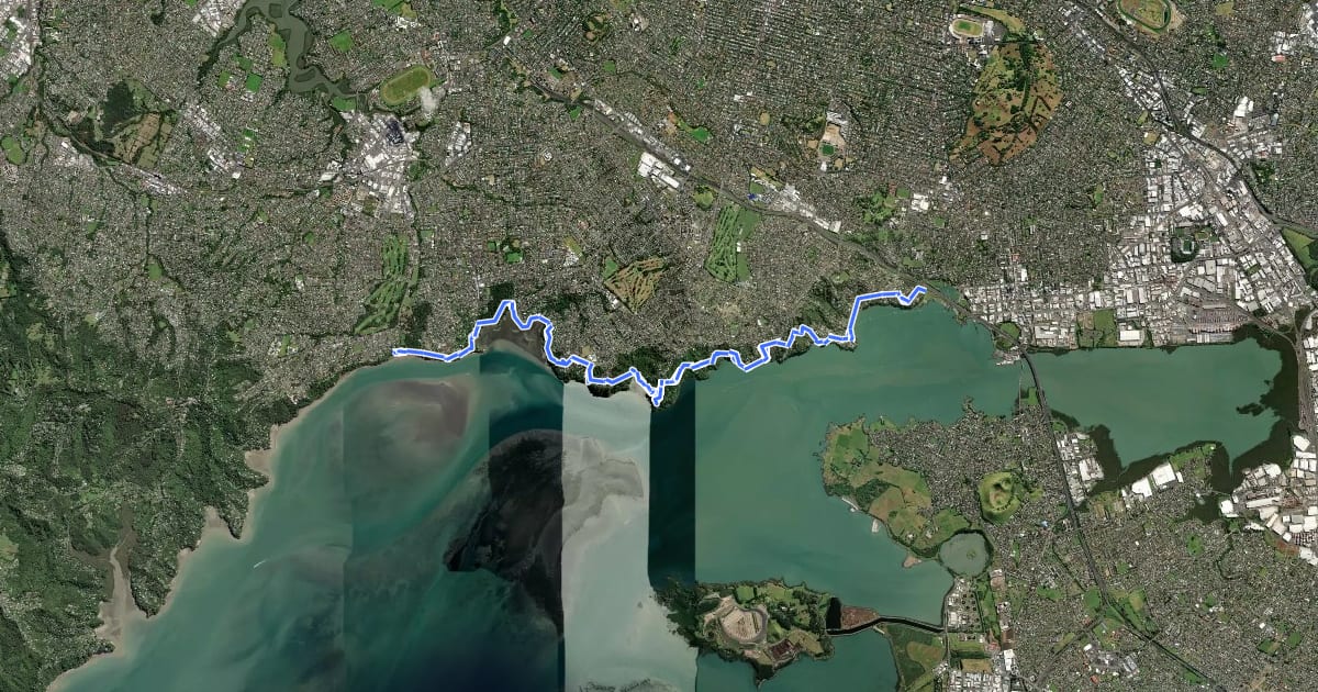 Маршрут Manukau Coastal Walkway на спутниковом снимке