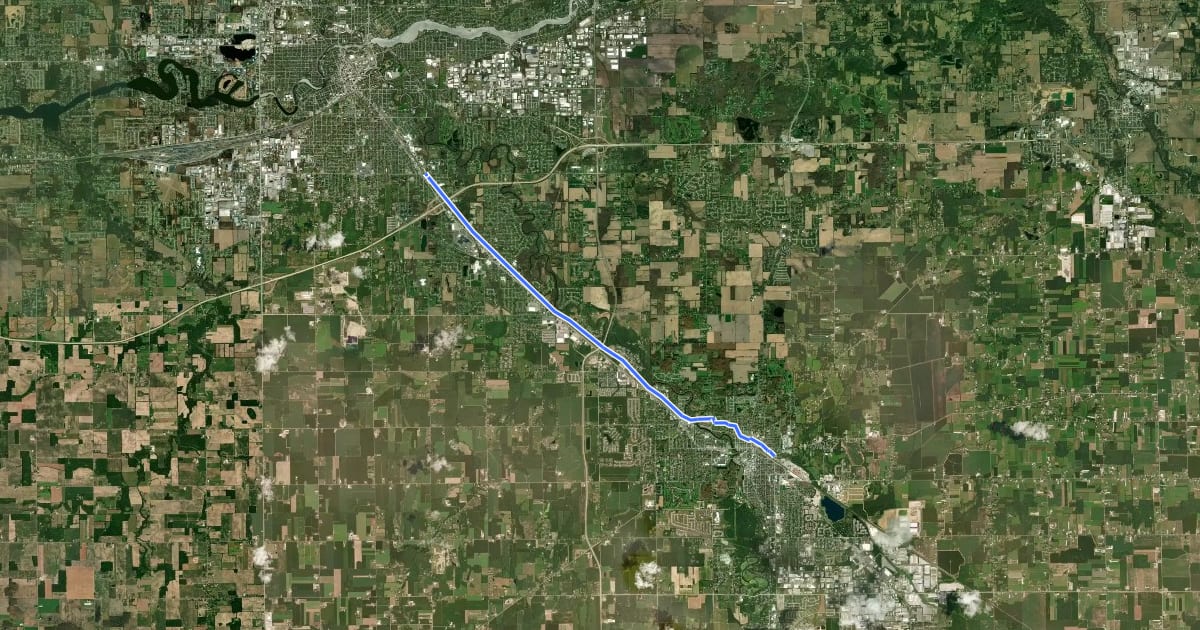Маршрут Maple City Greenway на спутниковом снимке