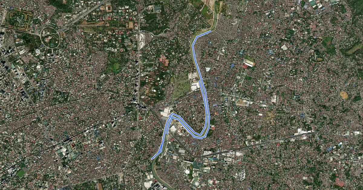 Маршрут Marikina River Bicycle Route Network на спутниковом снимке