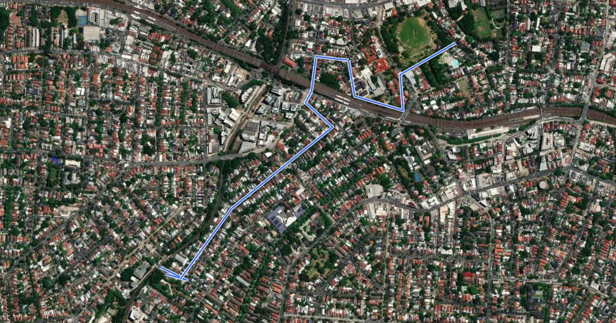 Маршрут Marrickville Council L4 на спутниковом снимке