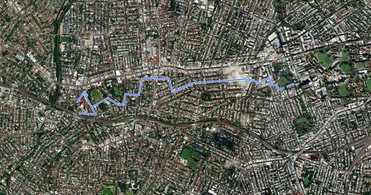 Маршрут Marrickville Cycle Route L1 на спутниковом снимке
