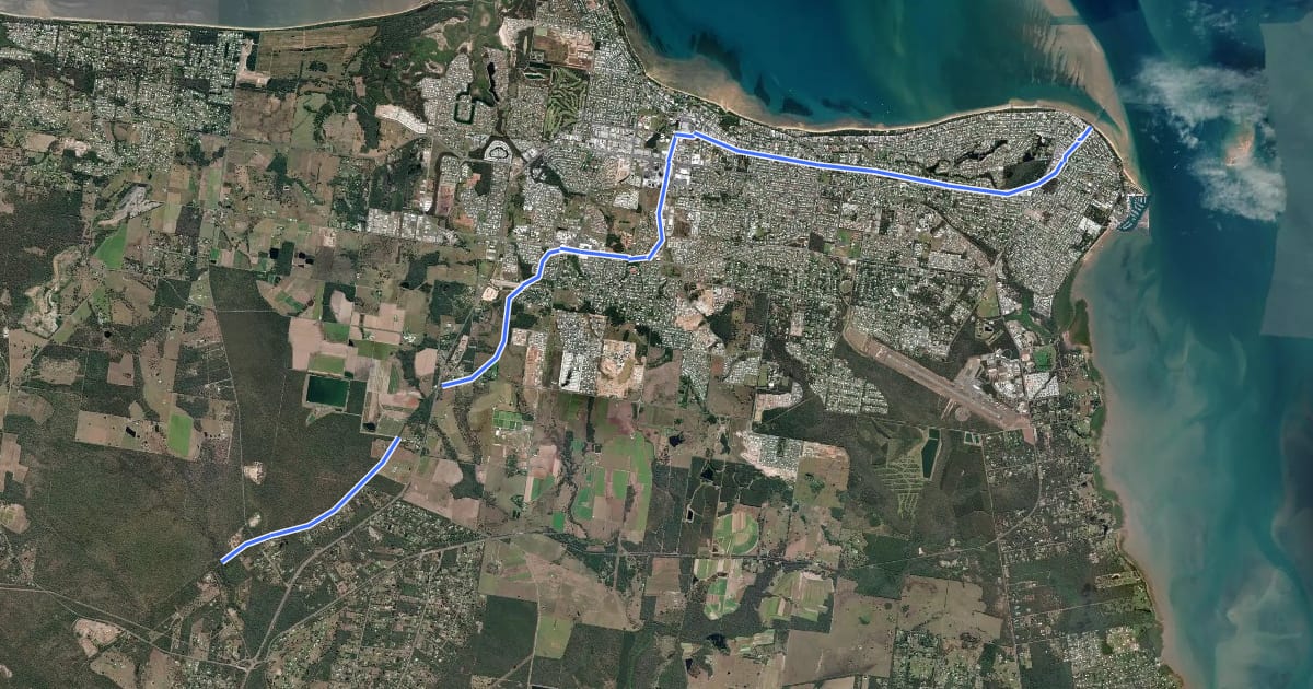 Маршрут Mary to Bay Rail Trail на спутниковом снимке