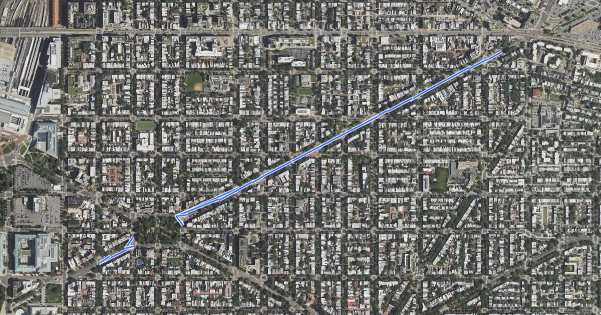 Маршрут Maryland Avenue Northeast на спутниковом снимке