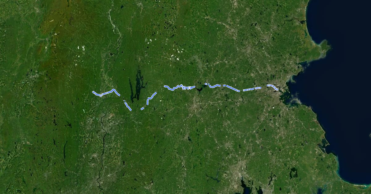 Маршрут Mass Central Rail Trail на спутниковом снимке
