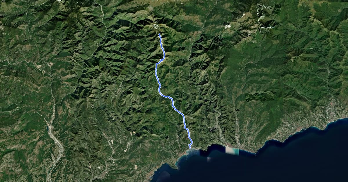 Маршрут Massif de l'Authion - Menton на спутниковом снимке