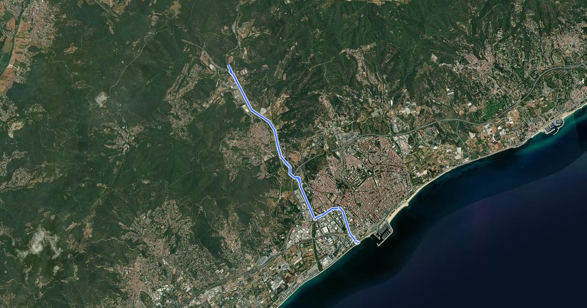 Маршрут Mataró-Argentona на спутниковом снимке