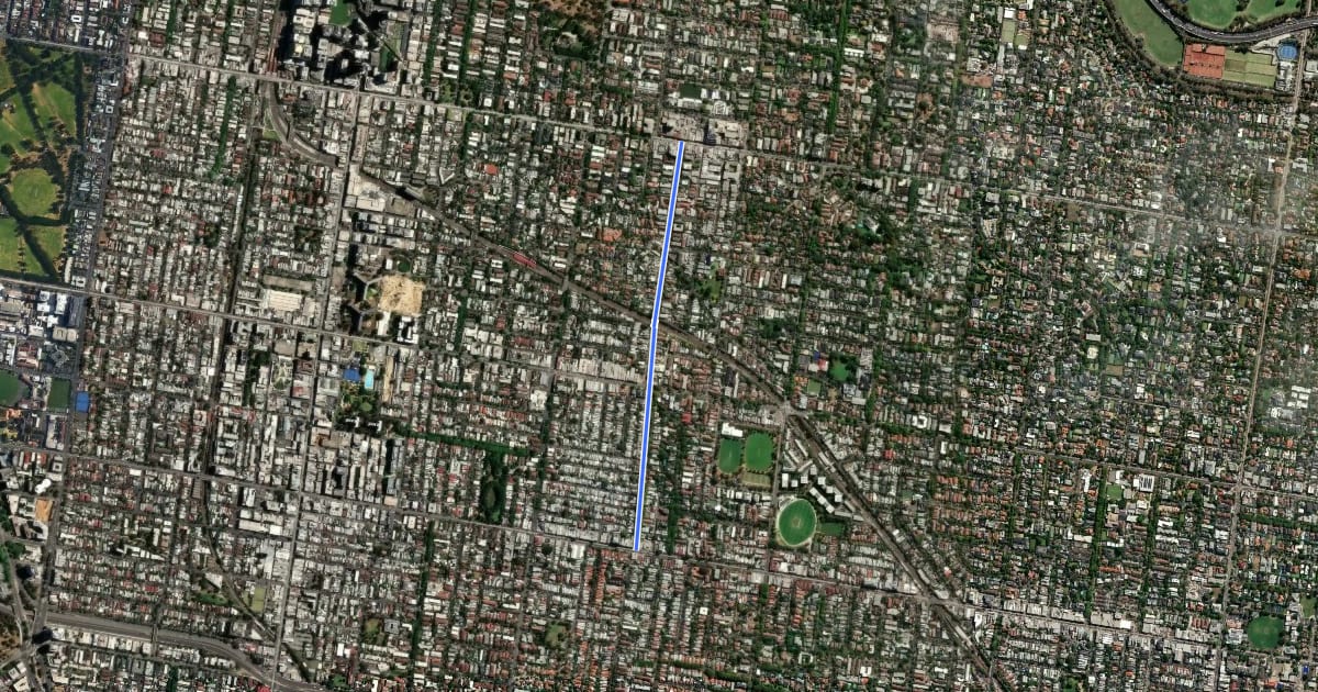 Маршрут Mathoura Rd, Chatsworth Rd на спутниковом снимке