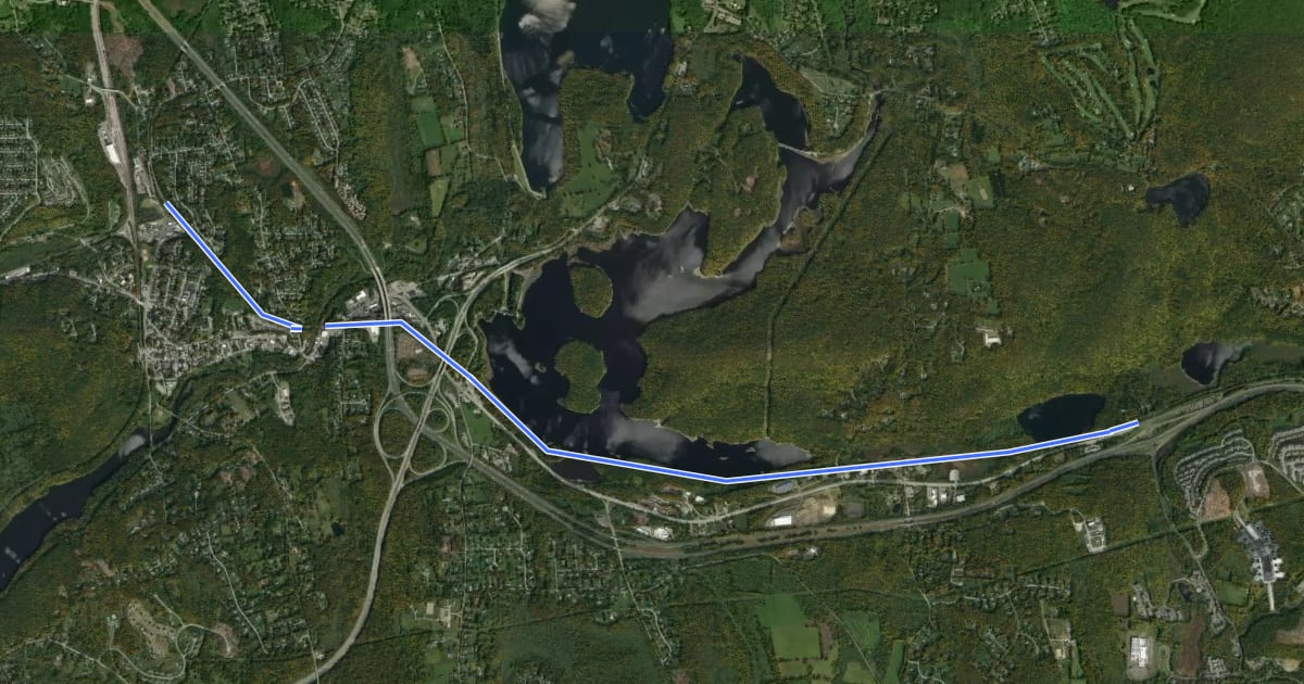 Маршрут Maybrook Trailway (Putnam Trailway - CT Border) на спутниковом снимке