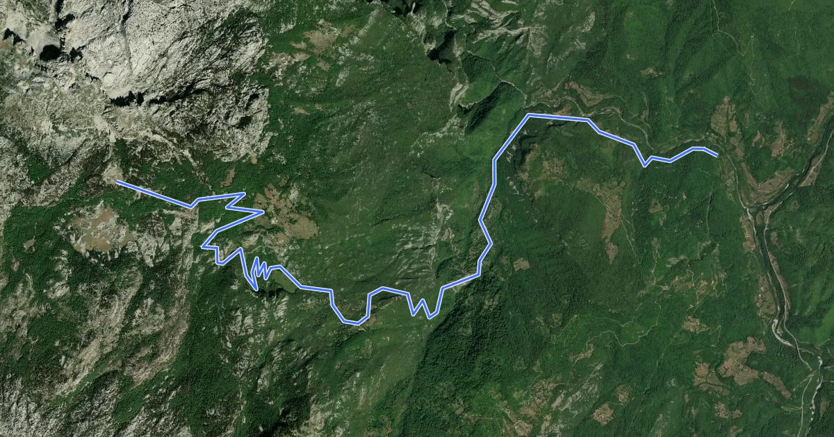 Маршрут Međuriječje – Poljana Trail (suggested trail, no trailmarks) на спутниковом снимке