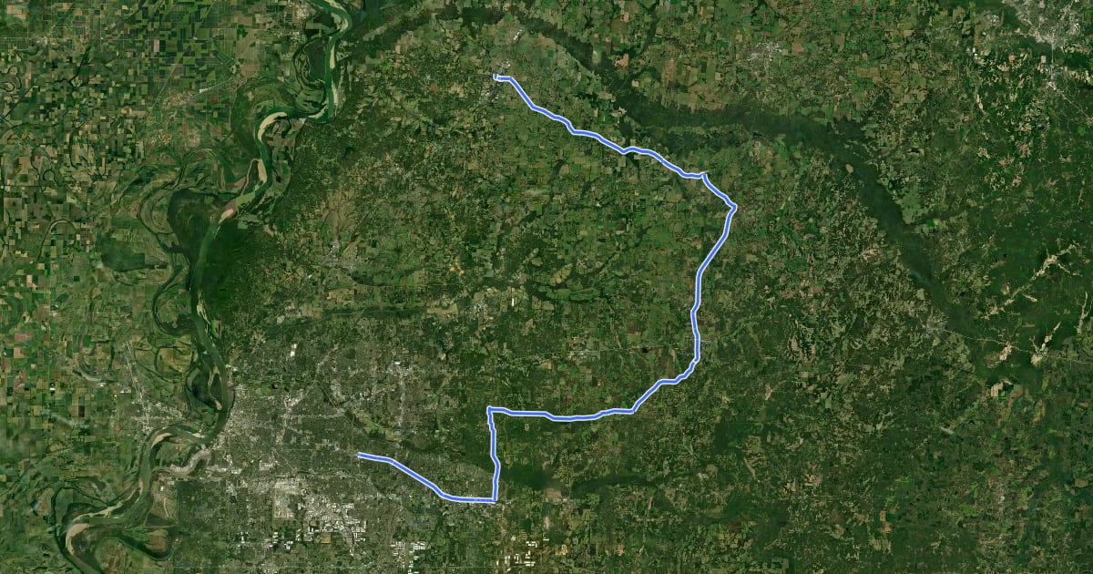 Маршрут Memphis Loop на спутниковом снимке