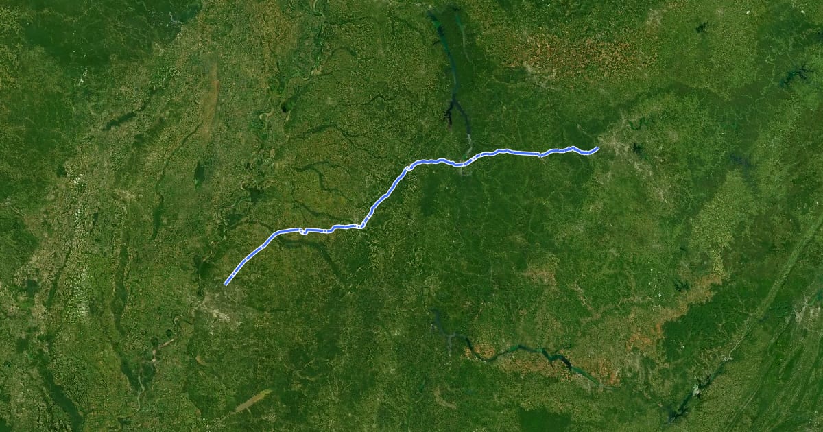 Маршрут Memphis to Nashville на спутниковом снимке