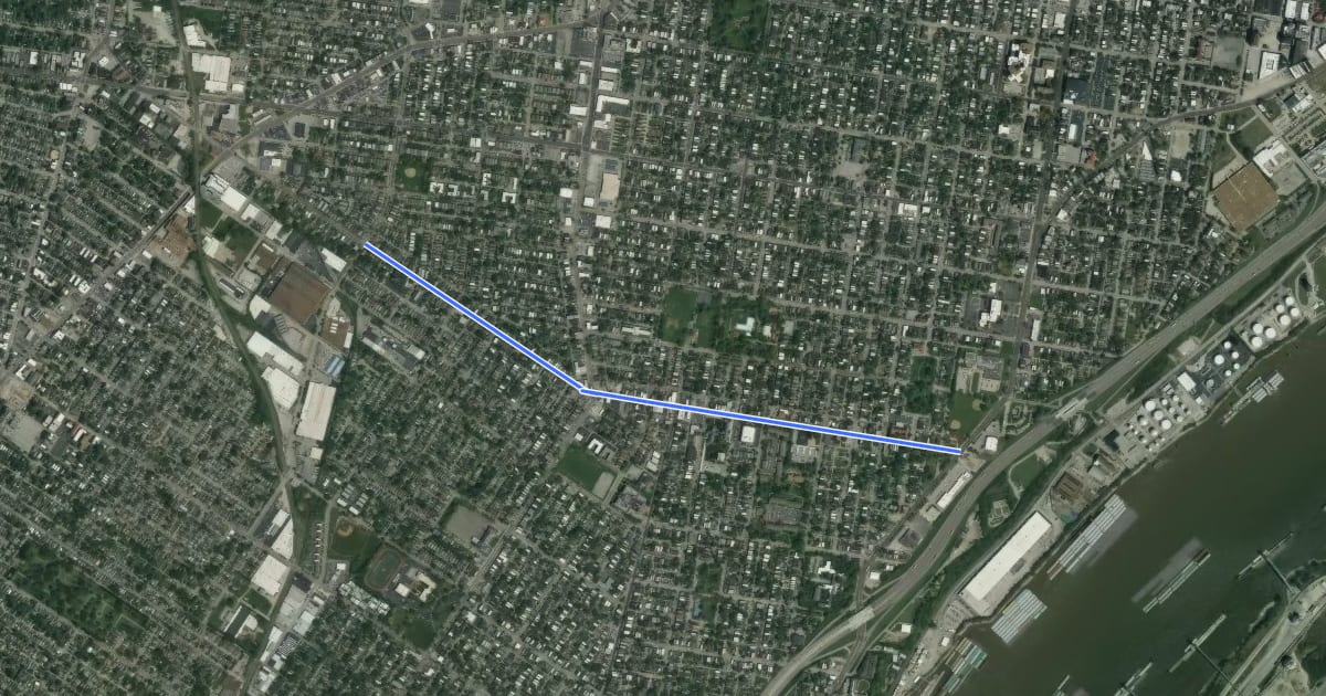 Маршрут Meramec Street на спутниковом снимке