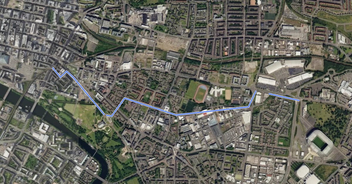 Маршрут Merchant City to Parkhead Forge Cycle Route на спутниковом снимке