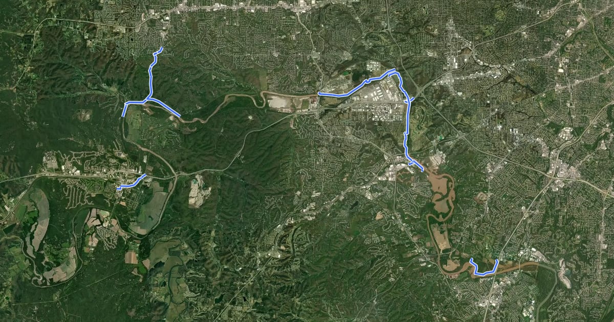 Маршрут Meremec Greenway на спутниковом снимке