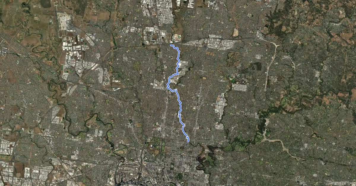 Маршрут Merri Creek Trail на спутниковом снимке