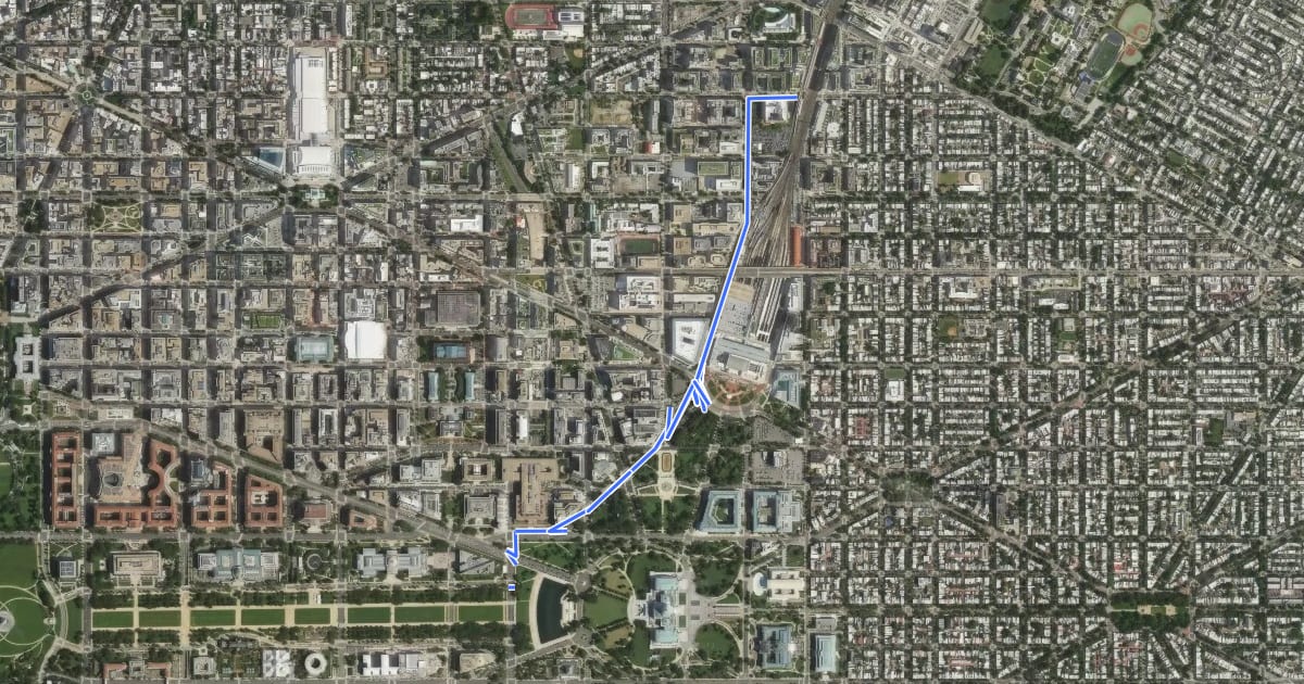 Маршрут MetBranch to The Mall на спутниковом снимке