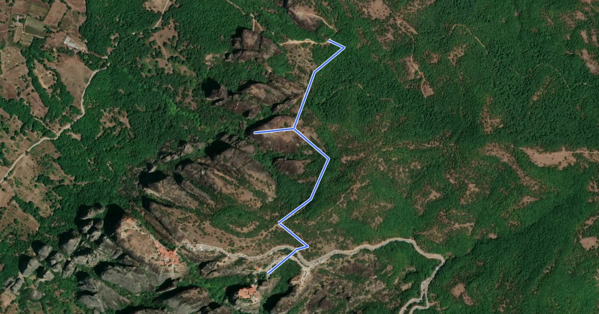 Маршрут Meteora Trail M02 - Ypapanti – Varlaam Trail на спутниковом снимке