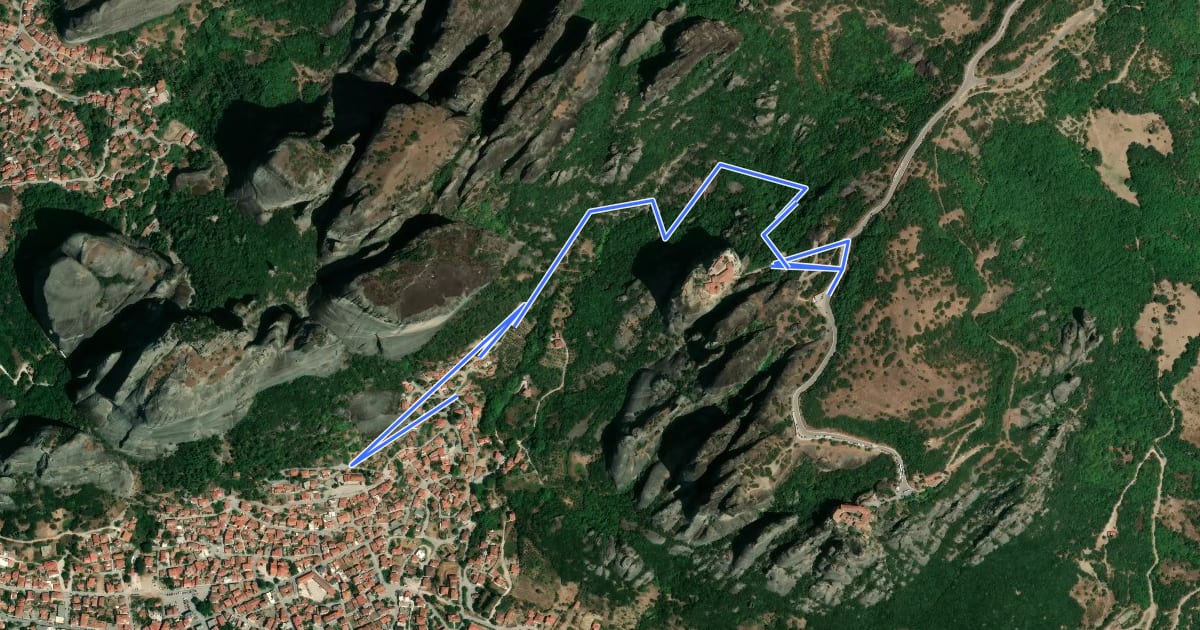 Маршрут Meteora Trail M06 - Kalampaka Byzantine Church – Holy Trinity Monastery Trail на спутниковом снимке