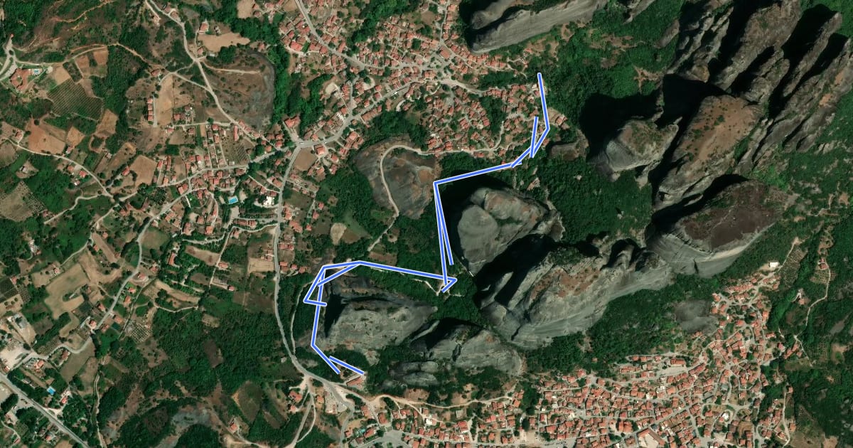 Маршрут Meteora Trail M14 - Meteora Digital Projection Center – Fairy Fountain на спутниковом снимке