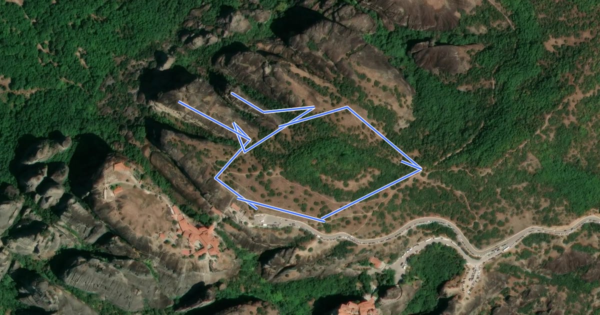 Маршрут Meteora Trail O 05 - Circular branch of M02 на спутниковом снимке